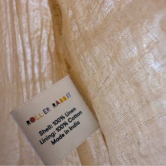 Roller Rabbit - Tan & Pink Floral Paisley Ruffle Mini Linen Dress - Medium - Picture 6 of 11